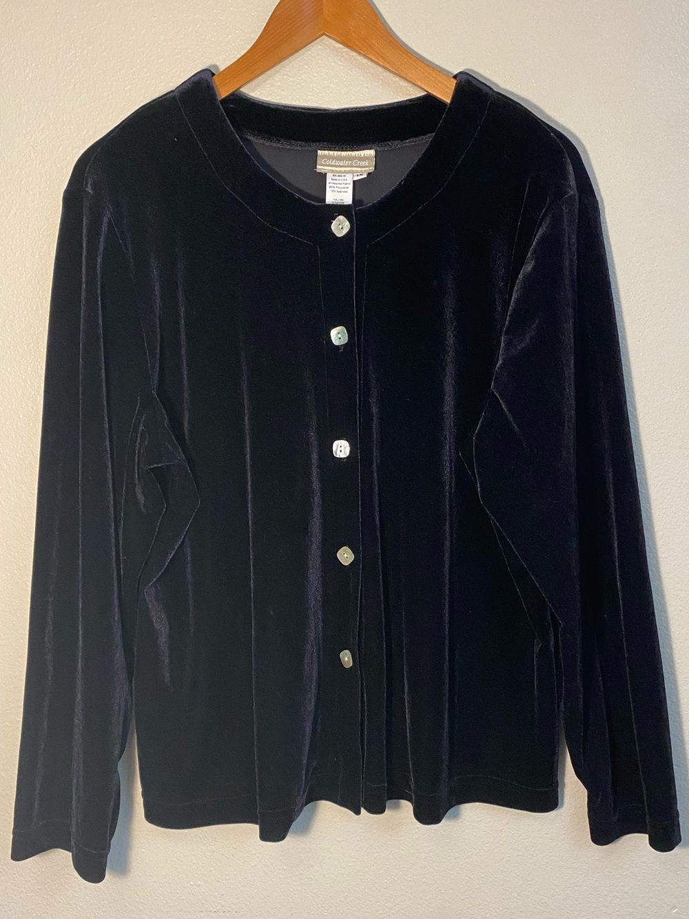 Coldwater Creek Black Velvet Cardigan Jacket Mother of Pearl Buttons 1X